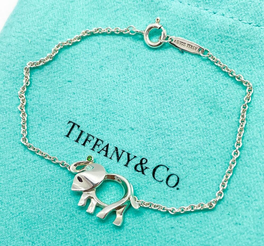 Tiffany & Co. Save the Wild Elephant Tsavorite Sterling Silver Bracelet 6"